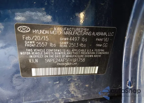 2015 Hyundai Sonata Se из США, поврежденный, VIN 5NPE24AF5FH191758